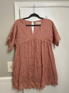 Rose Eyelet V-Neck Sundress with Built-in Shorts